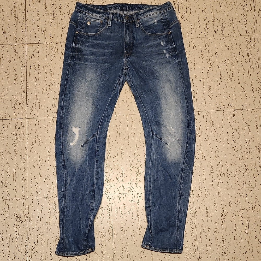 G-Star Raw Arc 3D Blue Washed Low Boyfriend Distressed Denim Jeans